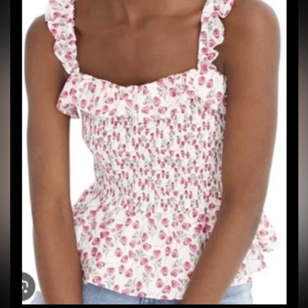 J. Crew Liberty Rose Floral Smocked Ruffle Blouse L EUC Cottagecore Frilly